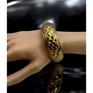 Vintage Brass Textured Bangle Bracelet Diamond Stud Pattern Boho Chic
